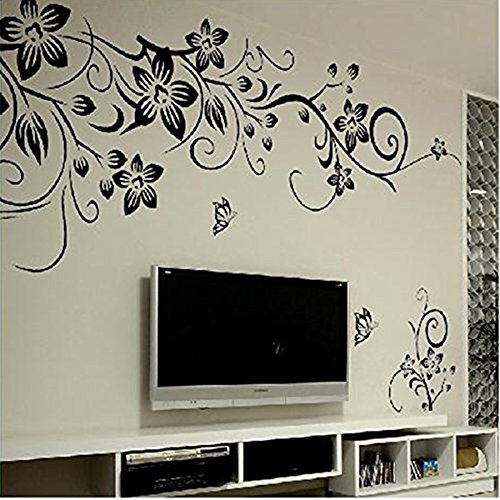 Fairy Season Wall Art Sticker Black Vines Butterfly Wall Decal for Living Room Bedroom Kitchen