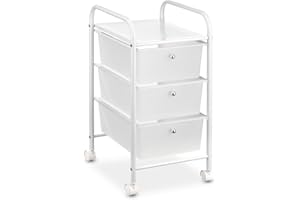 IDIMEX Caisson sur roulettes GINA Chariot avec 3 tiroirs en Plastique Blanc Transparent et 1 étagère, Meuble de Rangement pour Salle de Bain en métal laqué Blanc