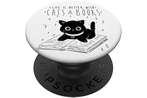 CADEAU POUR LES RATS DE BIBLIOTHÈQUE ET LES Chat Life is Better with Cats and Books, Livres PopSockets PopGrip Adhésif