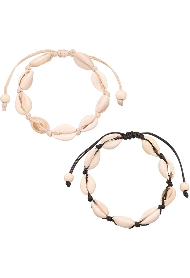 Lot De 2 Bracelets Cheville Boho - Perles Coquillage Naturel, Tissé à La Main, Réglable, Pour Femmes Et Filles - 2