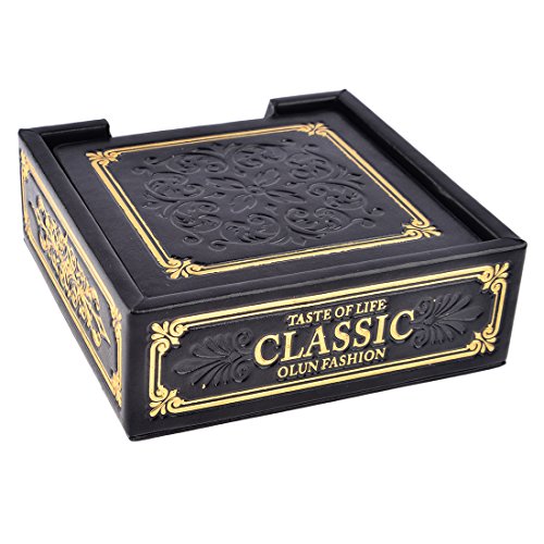 FOKOM 6er Untersetzer Untersatz Tasse Matte Coaster Cup Mat mit Halter-Schwarz - 6