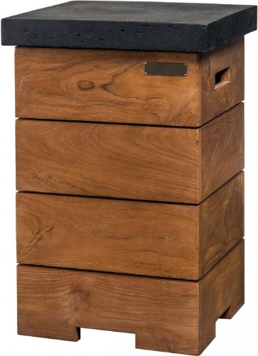 Preisvergleich Produktbild Happy Cocooning Feuertisch Travolo Teak Beistelltisch für Gasflasche, Farbe:Schwarz