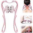 Neck Massagers,Handheld Neck Massage Roller Pressure Point Neck Massager for Neck Pain 6 Roller Manual Neck Massager Shoulder Relaxer Muscle Relax Tension Relief (Pink)