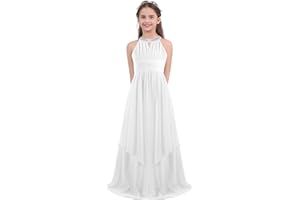 Freebily Vestito Bambina Elegante Festa Damigella d'Onore Comunione Senza Spalline Abito Cerimonia Nuziale Principessa Abito da Sera Lungo Ragazza Matrimonio Sposa Nozze