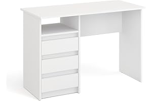 ‎KOMTO KOMTO Schreibtisch mit Schubladen - Bürotisch Computertisch Klein Arbeitstisch Büro PC-Tisch Kinderschreibtisch mit Stauraum | Moderner Schreibtisch Weiß | Oslo 110 x 50 x 74 cm