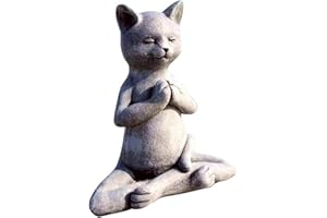 MSLING Estatua De Gato De Buda, Estatua De Gato Pose De Oración Zen, Yoga Relaxed Meditating Cat, Escultura De Jardín Al Aire Libre
