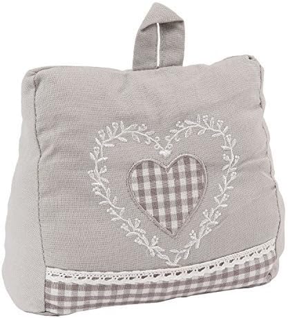 HEART BEIGE CREAM EMBROIDERED GINGHAM DOORSTOP 19CM X 19CM X 9CM