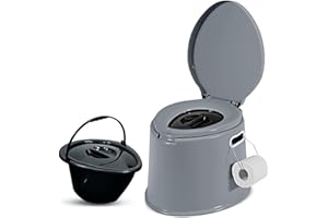 Denny International 【LIGHT WEIGHT】 Large 6L Compact Portable Toilet Potty Loo with Washable Basket and Toilet Roll Holder for Pool Party Camping Caravan Picnic & Festivals