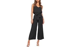 FANCYINN Mujer de Banda Ancha V-Cuello Chaleco Cintura Alta Cropped Pantalones 2 Piece Set