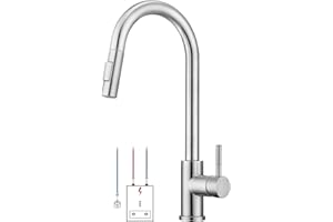 BONADE Niederdruck Armatur Küche, 360° Drehung Wasserhahn Küche mit Ausziehbare Brause, Küchenarmatur mit 3 Anschlüsse, Zwei Wasserstrahlarten Armatur Küche, Mischbatterie Küche für Boiler Gebürst