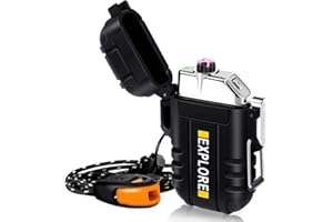 ‎LCFUN LcFun Lichtbogen Feuerzeug Elektrisch, Wasserdicht Winddicht USB Feuerzeuge Wiederaufladbar, Plasma Feuerzeug Lighter mit Notfall-Pfeife für Camping, Survival Taktische-überlebensausrüstung (Schwarz)