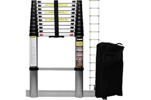 CRAFTFULL Échelle télescopique en Aluminium CF-101B | 3 échelons de qualité - Protection des Doigts - Échelle coulissante - Sac de Transport - Échelle en Aluminium (4,1 mètres Soft Close)