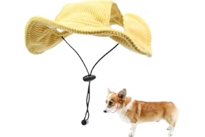 AAED Chapeau De Pêcheur pour Animaux De Compagnie, Casquette Chien,Protection Solaire,Casquette Chien Petite Taille,Chapeau pour Chiens Jaune, Taille S