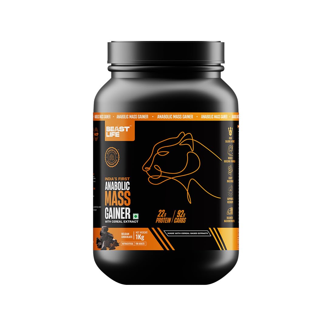 BeastLife Mass Gainer 1Kg NO MALTODEXTRIN - INDIA'S #1 CEREAL BASED BULK FORMULA | High Protein High Calorie gainer for Beast