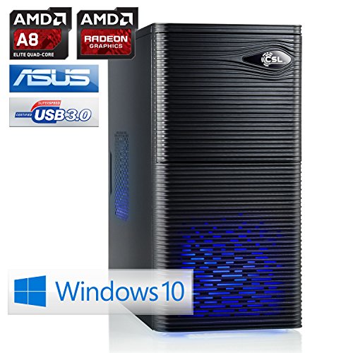 CSL Multimedia PC Sprint X5800 (Quad) inkl. Windows 10 – AMD A8-6600K 4x 3900 MHz, 8 GB RAM, 1000 GB SATA, Radeon HD 8570D, DVD-RW, CardReader, Gigabit LAN, USB 3.1 - 2