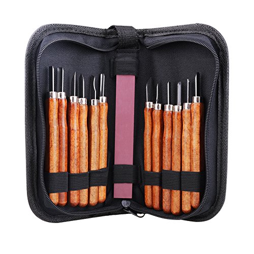 K.MAX handgefertigt Holzschnitzwerkzeug Holz Craft stechbeiteln Tranchiermesser, handgefertigt für Skulptur Diy Griff Wax Carving Keramik – 12 Pieces - 7