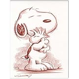 Original Rötelzeichnung auf Zeichenkarton: Peanuts Snoopy & Woodstock / 24x32 cm