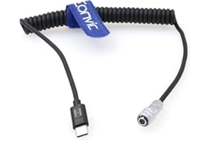 Eonvic BMPCC 4K Trigger Power Cable Weipu SF610 2-polige Buchse auf USB Typ-C Kamera Batterie-Stromkabel für BMPCC 4K 6K Blackmagic Pocket Cinema Kamera (Weipu 2pin auf USB C Spiralkabel)