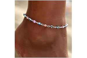 Prosy Beach Bracelets de Cheville Perlés Colorés Bracelets de Cheville en Argent Perlés Réglables Bijoux de Pied de Plage d'été pour Femmes et Filles