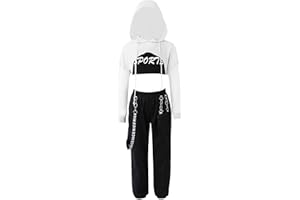Mufeng 3 Pcs Ensemble Danse Hip Hop Enfant Fille Crop Top Sweat à Capuche Manches Longues Débardeur Sport Yoga Pantalon Cargo Tenue Danse Jazz Streetwear 3-16 Ans