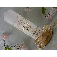 Hochzeitskerze Traukerze Ähren Herz gold 250/70 mm personalisiert