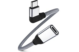 RUXELY Cavo Prolunga USB C ad Angolo Retto 0,2M,Adattatore Cavi 100W Femmina a Maschio 10Gbps Tipo C 3.1 3.2 Gen2 90 Gradi,Thunderbolt 3 per iPhone 17 16 15 Pro Max,MacBook Pro,iPad 10 Mini 7 Air 5 4