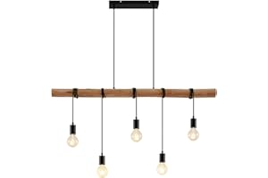 ‎LINDBY Lindby Esstisch Holz Pendelleuchte, Seillampe Hängelampe Metall Holzbalken Seil Esszimmer Lampe hängend Holzlampe 5x E27 max. 60W ohne Leuchtmittel