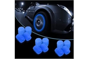 CGEAMDY Bouchon Valve Pneu Voiture Fluorescent, 12 Pcs Lumineux Valve Pneu Voiture, Lumineux Couverture de Pneu, Accessoire Universel pour Les Voitures, Camions, SUV, Motos (Bleu)