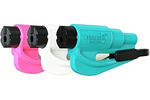 RESQME La Herramienta Original para Llavero de Escape de Emergencia de automóvil, Cortador de cinturón 2 en 1 y rompevidrios, Fabricado en EE. UU., Paquete de 3, Rosa, Blanco, Verde Azulado