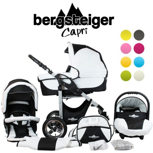 Bergsteiger Capri Combination Pram 3-in-1 System; car seat; swivel wheels (10-piece mega set; 8 colours)