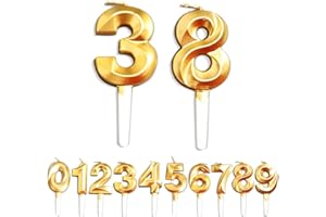 WLHGH Birthday Candles, 38th/83th/3th/8th Birthday Cake Candles, Cake Decoration for Birthday Party Wedding Anniversary Graduation Party Supplies (Gold, Number 3&8)