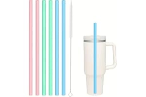 BAAQII Wymienne słomki ze szczotką do czyszczenia Stanley, kubek Adventure, słomki wielokrotnego użytku, słomki silikonowe do wielokrotnego użytku, kompatybilne ze Stanley, 850 ml, kubek podróżny, butelka na wodę, kolorowe, 6 szt