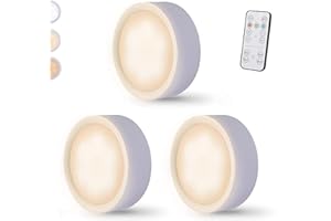 HELCONA Wireless Under Cabinet Lighting Battery Operated,LED Puck Lights with Remote Control,3 Color Dimmable Timing Function Push Lights Ideal for Kitchen Cabinets, Bedrooms, Closets, Garage and More 3 Pack