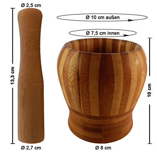 Design Bambus Mörser Holz mit Stößel Echtholz Mörser holzmörser knoblauchpresse gewürzmühle - 3