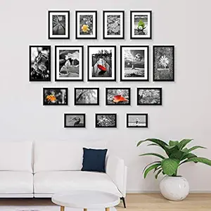 Random Photo Frame Set for Wall | 16 Photo Frames for Walls Decoration, Photo Album, Frame for Wall Decoration | Wall Decor, Home Decor Items - 1 Year Warranty - (16 Individual Photo Frames - Black)