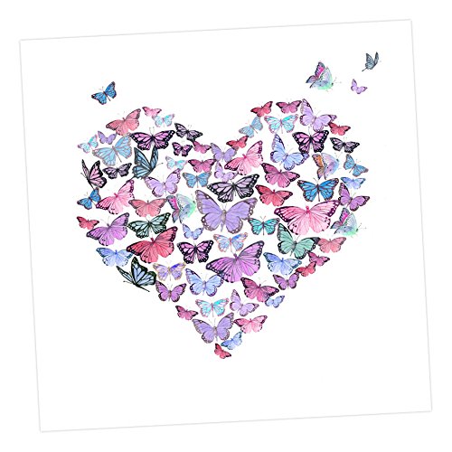 Watercolour Greeting Card, Valentine's Day Card - Heart of Butterflies CC190, Embellished, Stylish, Square Card 120mm x 120mm