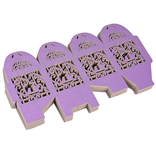 tankerstreet 50 Candy Box Hohl Rosen Blumen Birds mit Bändern Geschenk Box Tasche Braut Dusche Hochzeit Geburtstag Party Supplies Gastgeschenken (lila) - 5