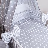 Baby Bettwäsche 5tlg Bettset mit Nestchen Kinderbettwäsche Himmel 100x135cm NEU Pünktchen grau Vollstoffhimmel - 2