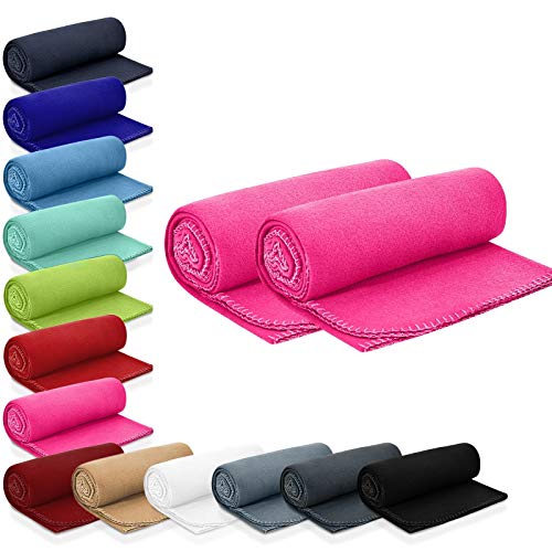 wometo Set of 2 Soft Solid Fleece Blankets, 130 x160 cm (51 x 63), PINK wometo Set of 2 Soft Solid Fleece Blankets, 130 x160 cm (51 x 63), PINK