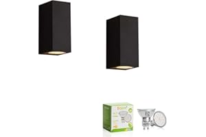Bojim Applique Exterieur IP65 Etanche, Led Lampe Murale Moderne Noire en Aluminium, avec 4x6W Ampoule GU10 550LM 2700K Blanc Chaud, Applique Murale Exterieur pour Jardin Terrasse Garage, 2 Pack