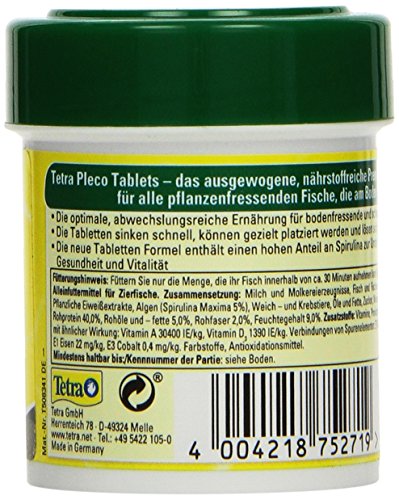 Tetra Pleco Tablets (Grünfutter-Tabletten mit einem hohen Anteil an Spirulina-Algen, Hauptfutter für alle pflanzenfressenden Bodenfische und scheuen Zierfische), 120 Tabletten Dose - 2