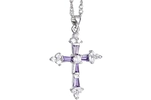 RIZILIA Crucifix Cross Pendant with 45cm(18") Chain & Trapezoid Cut Gemstones CZ in 18K White Gold Plated, Simple Modern Elegance