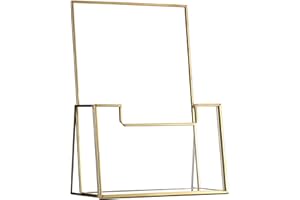 SUMTree Gold Metal Glass Brochure Holder Stand Countertop literature Holder Display Stand Pamphlets Flyers Storage Holder, 15 * 8 * 21.5cm