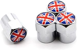 PCHNFEI 4 Pcs/Set Silver Car Styling Aluminium Alloy England British National Flag Car Tire Valve Caps Wheel Tires Tire Stem Air Cap Airtight Covers, Tire Valve Stem Caps
