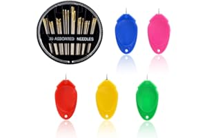 EODKSE 1pcs Nadeleinfädler für Handnähen, 5 Stück Kunststoff-Einfädelhilfen mit 30 Edelstahl-Nadeln in verschiedenen Größen für Nähen, Kreuzstich, Sticken und DIY-Basteln,
