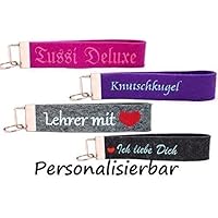 Wollfilz Schlüsselanhänger bestickt mit Wunschtext Schlüsselband Namen individuell