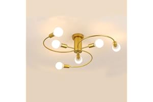 ZTWLEED Lampadario Industriali,Plafoniera Soffitto Vintage E27,Lampadari Sputnik 6 Luci Diametro 70CM,Lampadario Vintage per Camera da letto,Cucina,Corridoio (Lampadina non inclusa) Or