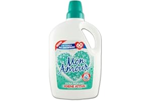 MON AMOUR - Ammorbidente Lavatrice Igiene Attiva, Formula Igienizzante più Concentrata più Profumo e Lavaggi, Biancheria e Bucato Morbido e Fresco, Dermatologicamente Testato, 1 Flacone 3L(60 Lavaggi)