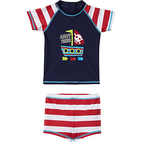 H2O Ahoy There! Pirate Sunsafe UPF40+ Boys and Babies Two Piece Top and Shorts Set - Navy - 18/23 Months