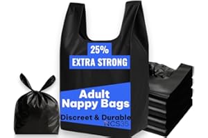 NCS35® Black Adult Nappy Disposable Bags Large Size Sanitary Incontinence Sacks with Tie Handles Leak-Resistant, Compact & Strong Black Nappy Bags for Adults & Kids Fragrance Free Odourless Discrete